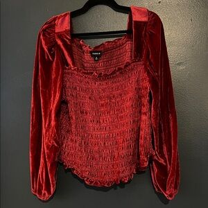 Torrid 3 Rich Red Velvet Smocked Blouse